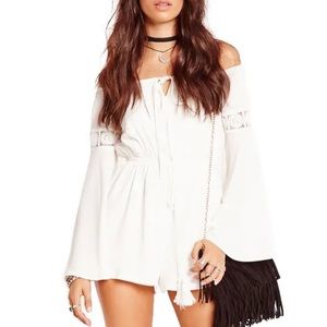 Missguided White Off Shoulder Romper Bell Sleeve
